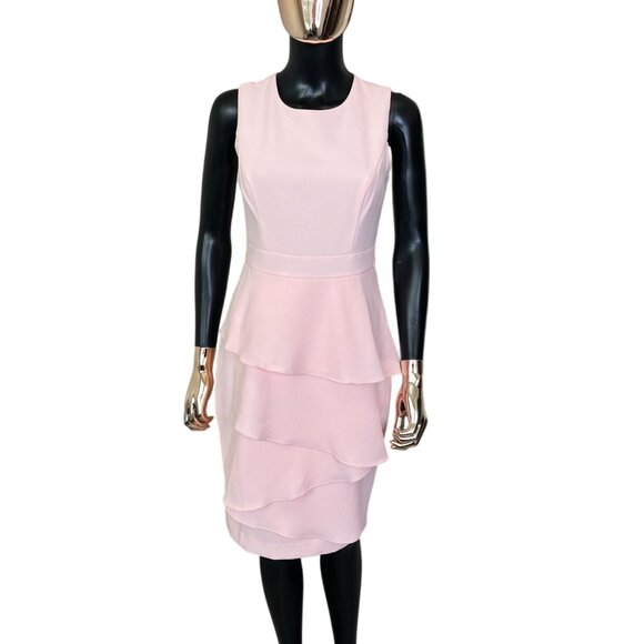 Eliza J Blush Pink Sleeveless Tiered Ruffle Sheath Dress Size 4 NWT - Picture 2 of 12